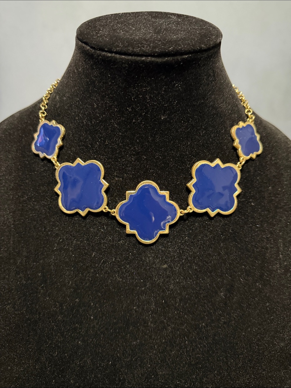 Gold-Plated Blue Clover Statement Necklace